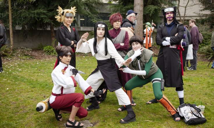 Cosplayers pose at Sukura-Con